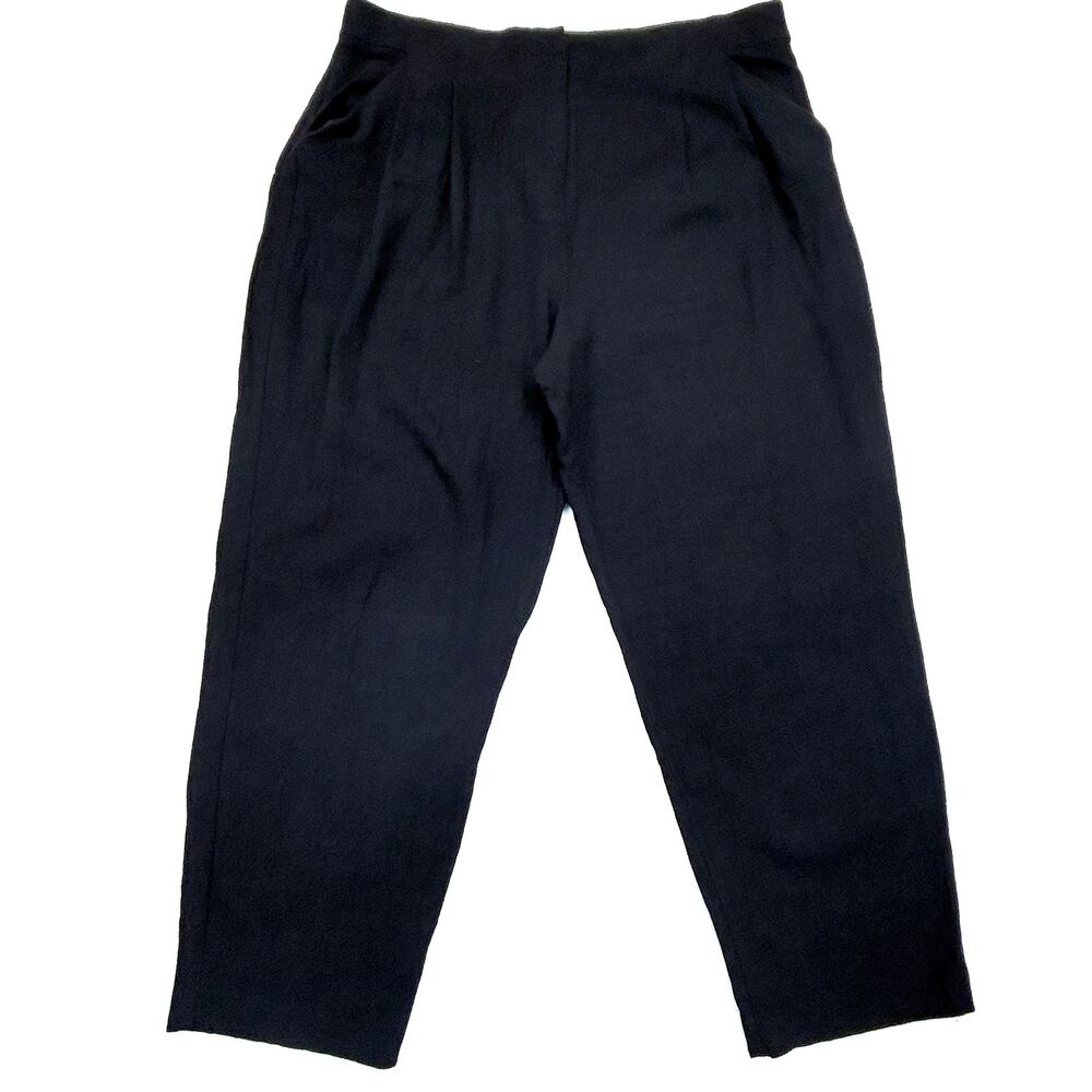 asos Design Linen Blend Pants Womens  US 14 Black High Rise Crop Baggy Tapered
